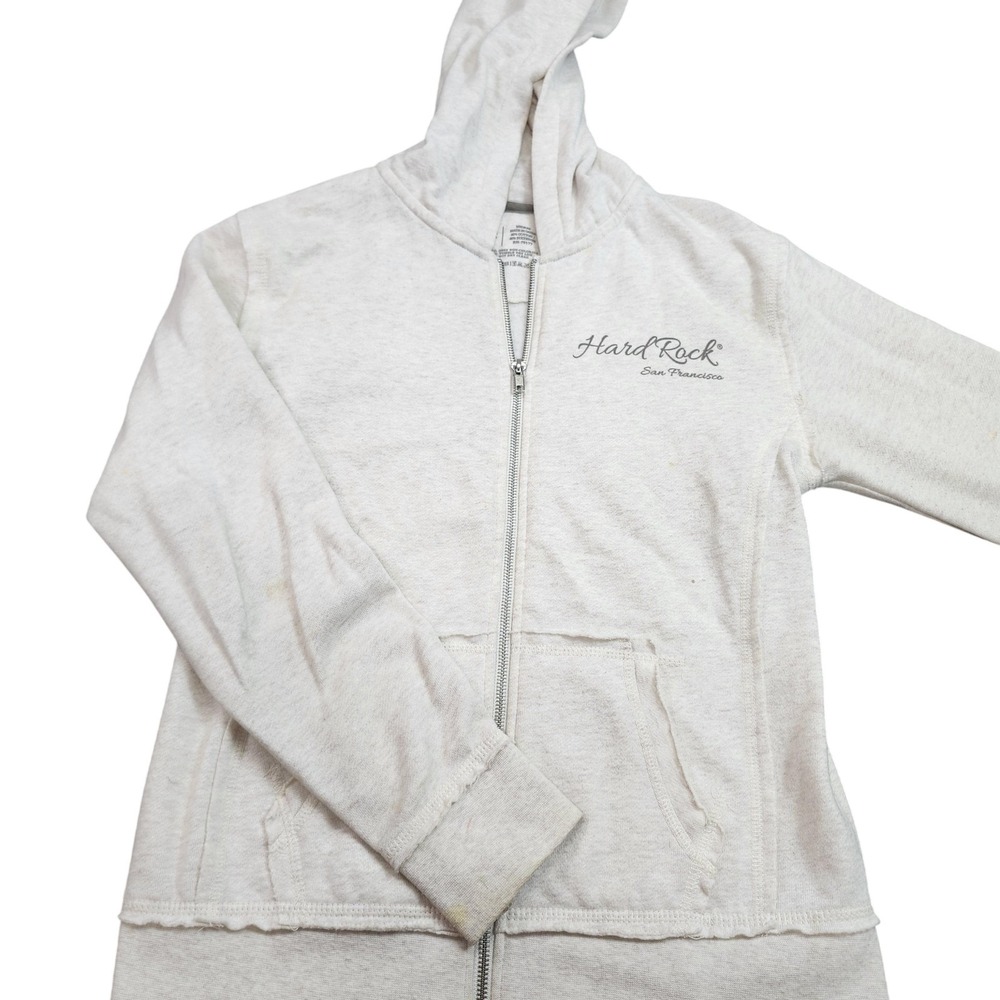 Hard Rock Cafe Hoodie Womens Medium White Full Zip San Francisco Graphic Fleece